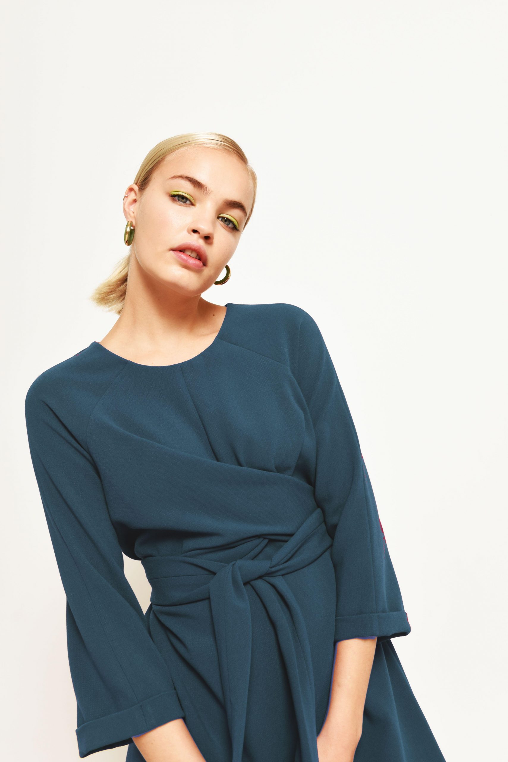 wrap dress in teal